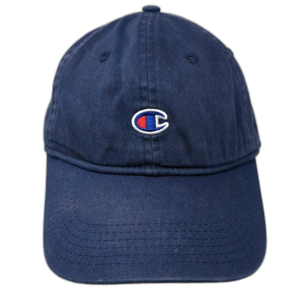 Champion Baseball Cap Blue White Red One Size Cotton Slideback Embroidered Hat